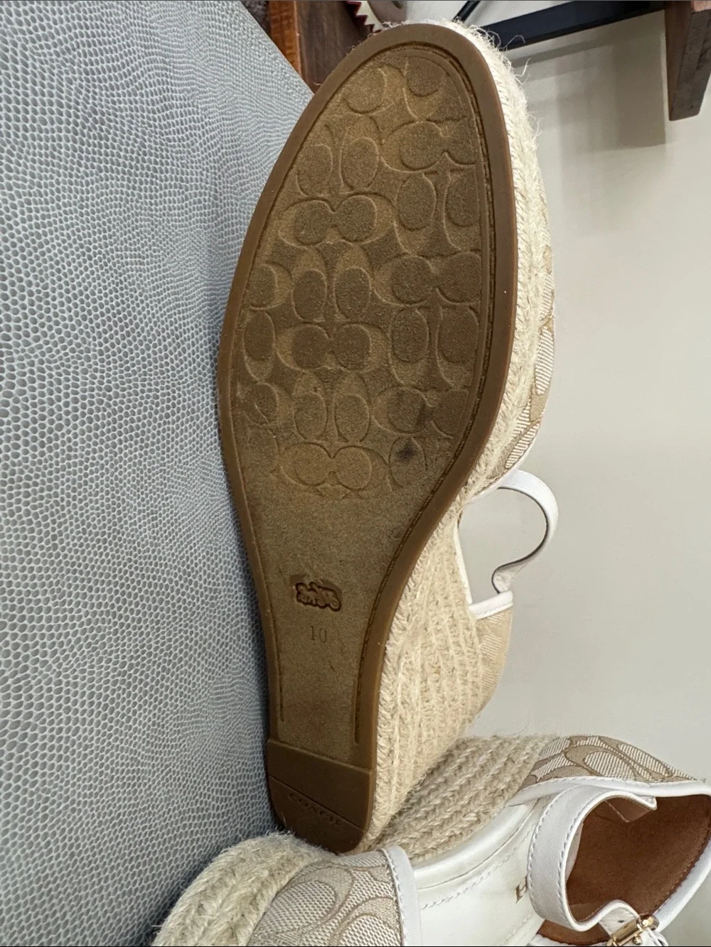 Coach Tan Signature Canvas Espadrille Wedge Sandals Size 10